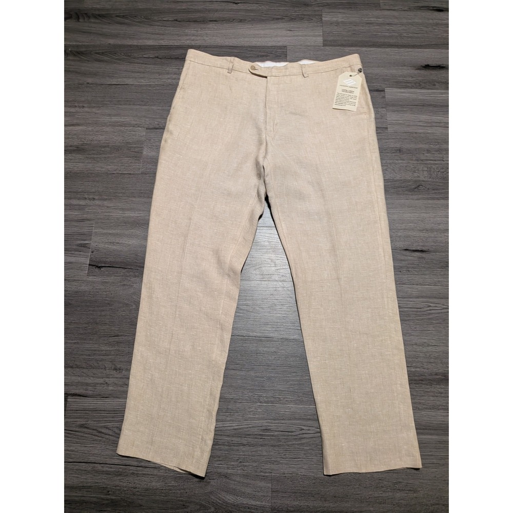 NWT Joseph Abboud Men's Brown 100% Linen Flat Front Pant Size 40x30 (Actual 42)